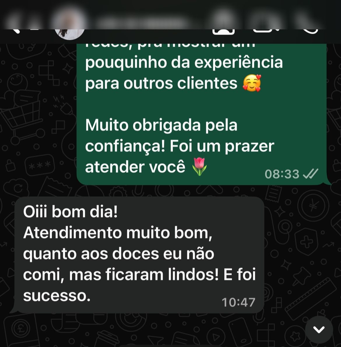 Print de conversa com avaliação de cliente