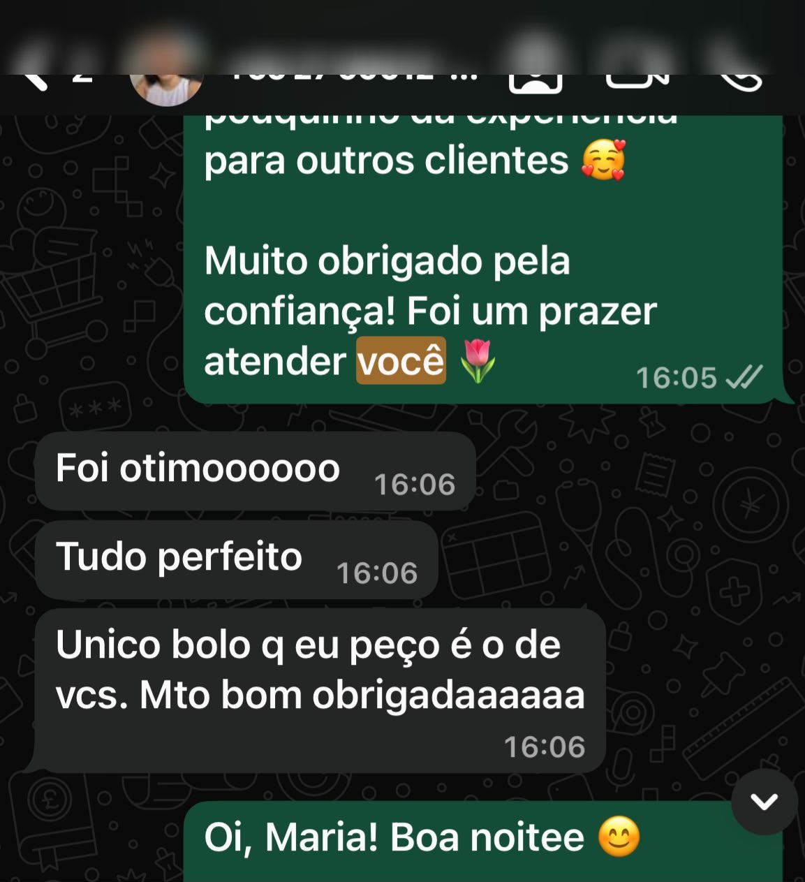 Print de conversa com avaliação de cliente