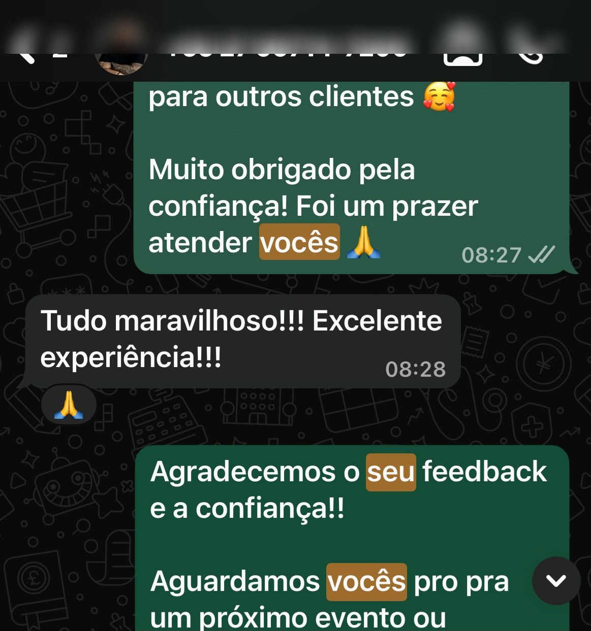 Print de conversa com avaliação de cliente