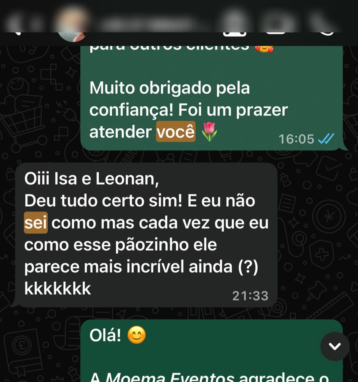 Print de conversa com avaliação de cliente